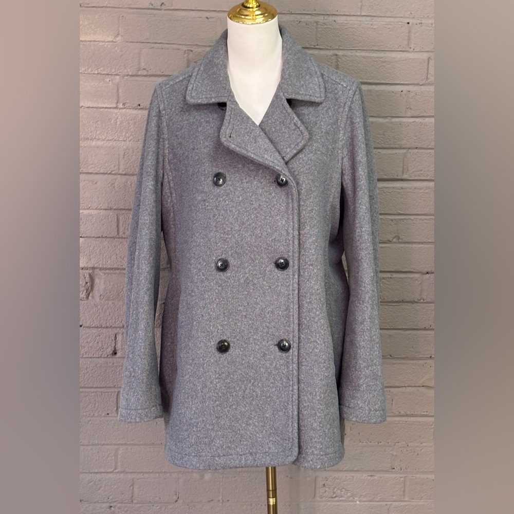 L.L.Bean Gray Double-Breasted Fleece Coat L